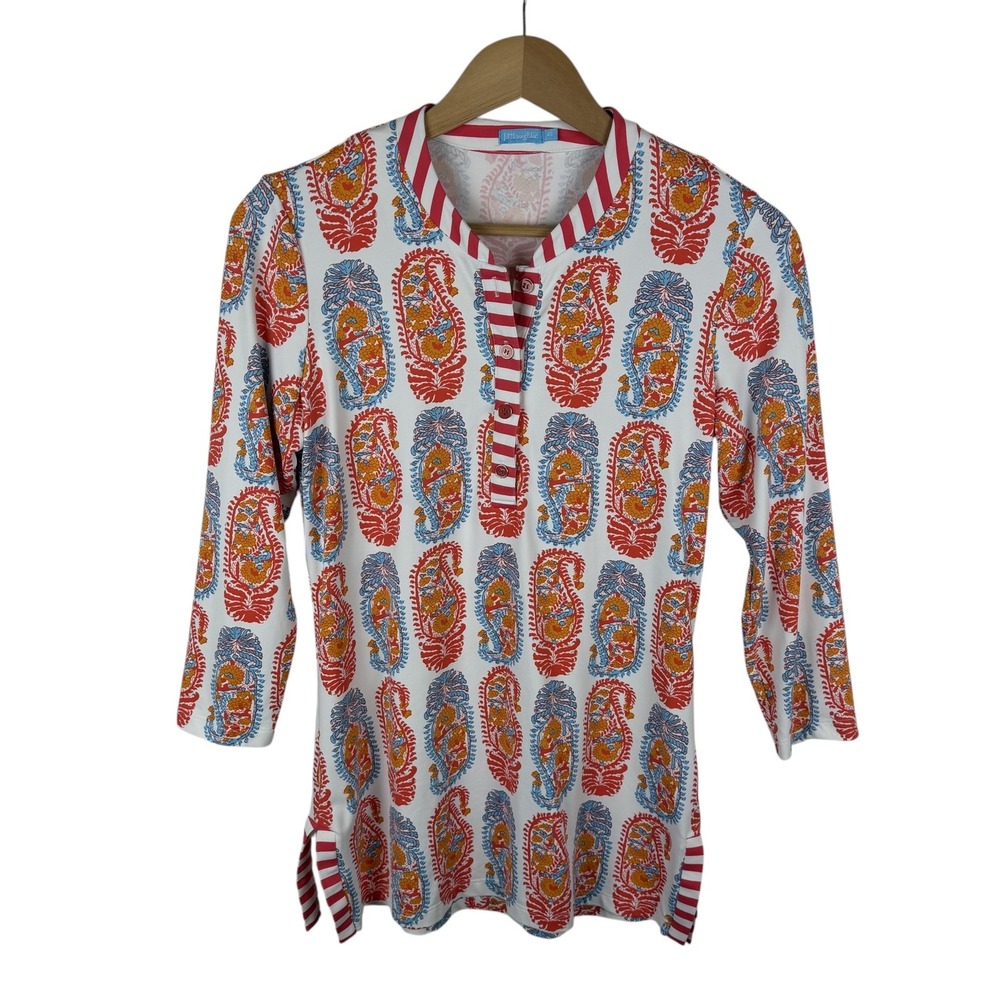 J McLaughlin Catalina Cloth Paisley Tunic Top XS Multicolor Preppy Stretch Comfy